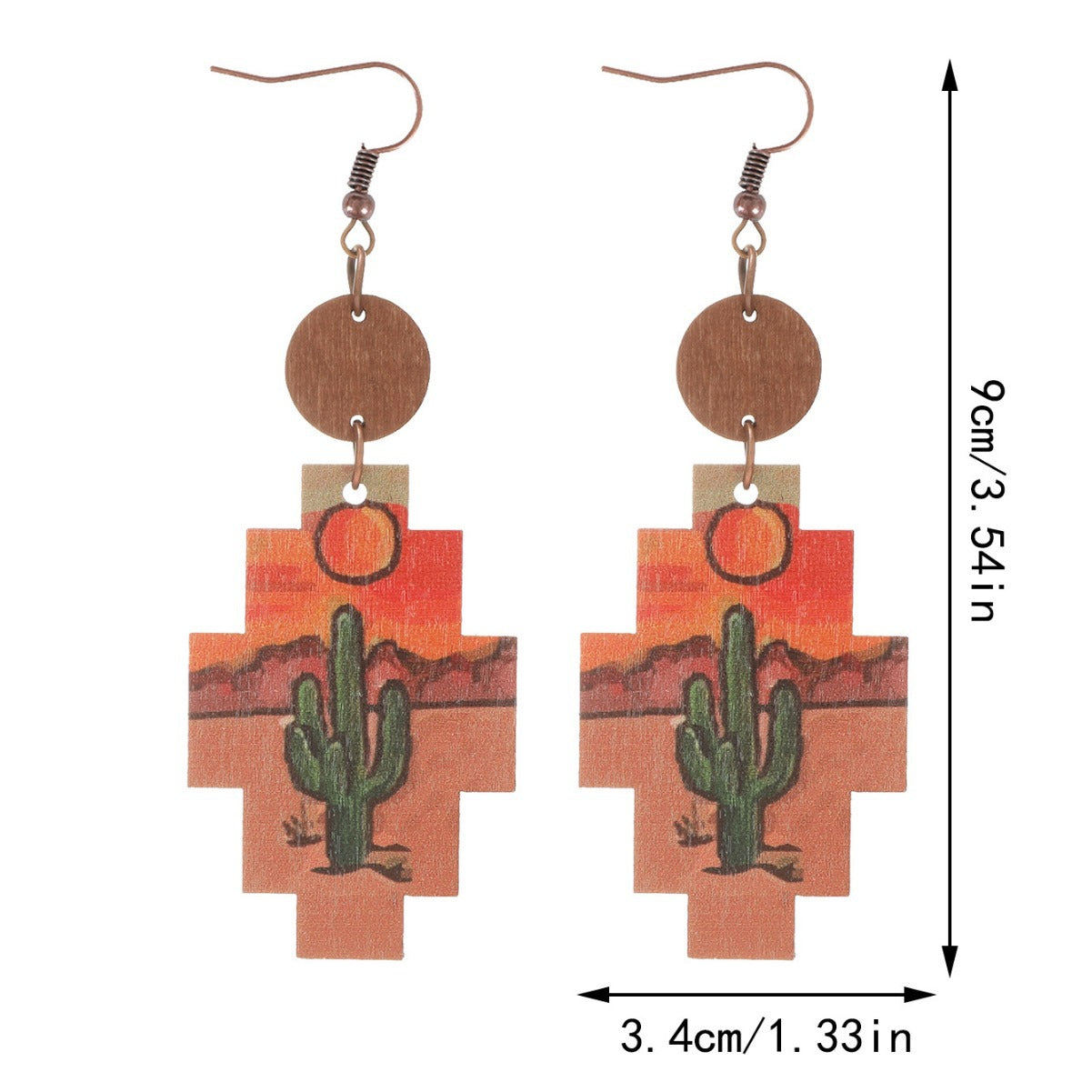 Wholesale Western style cactus sunflower earrings wooden earrings
